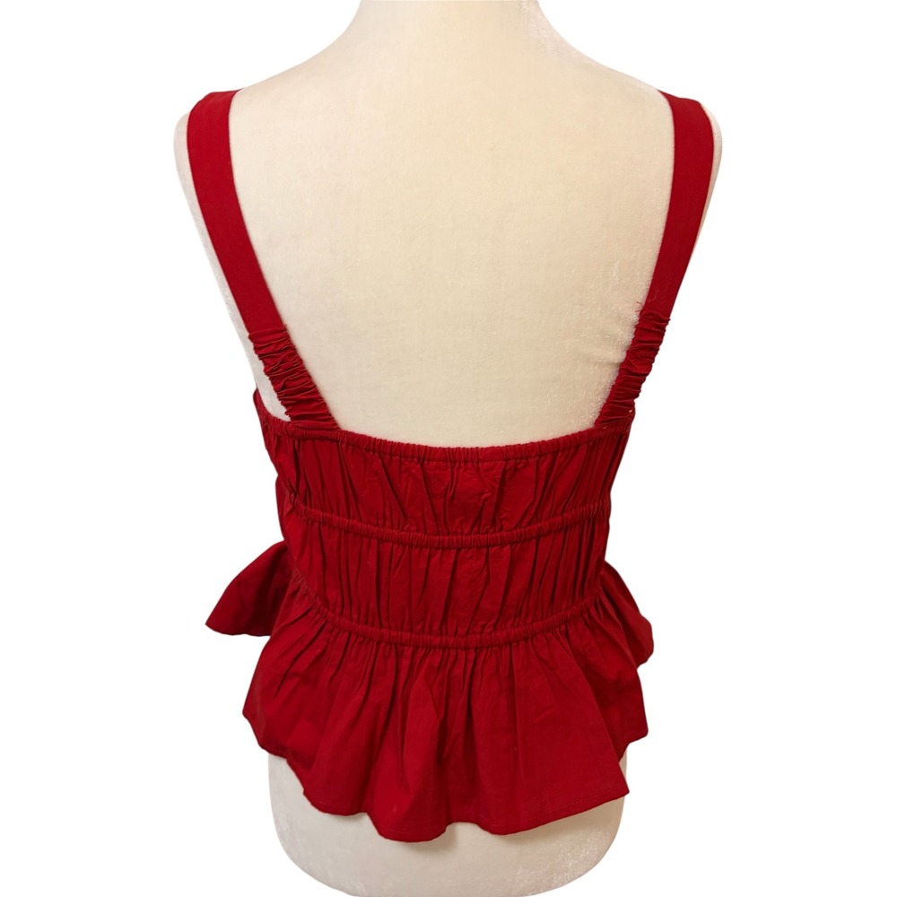 Sim & Sam Red Smocked Medium Peplum Cotton Tank Top Cottagecore Boho - Picture 6 of 8